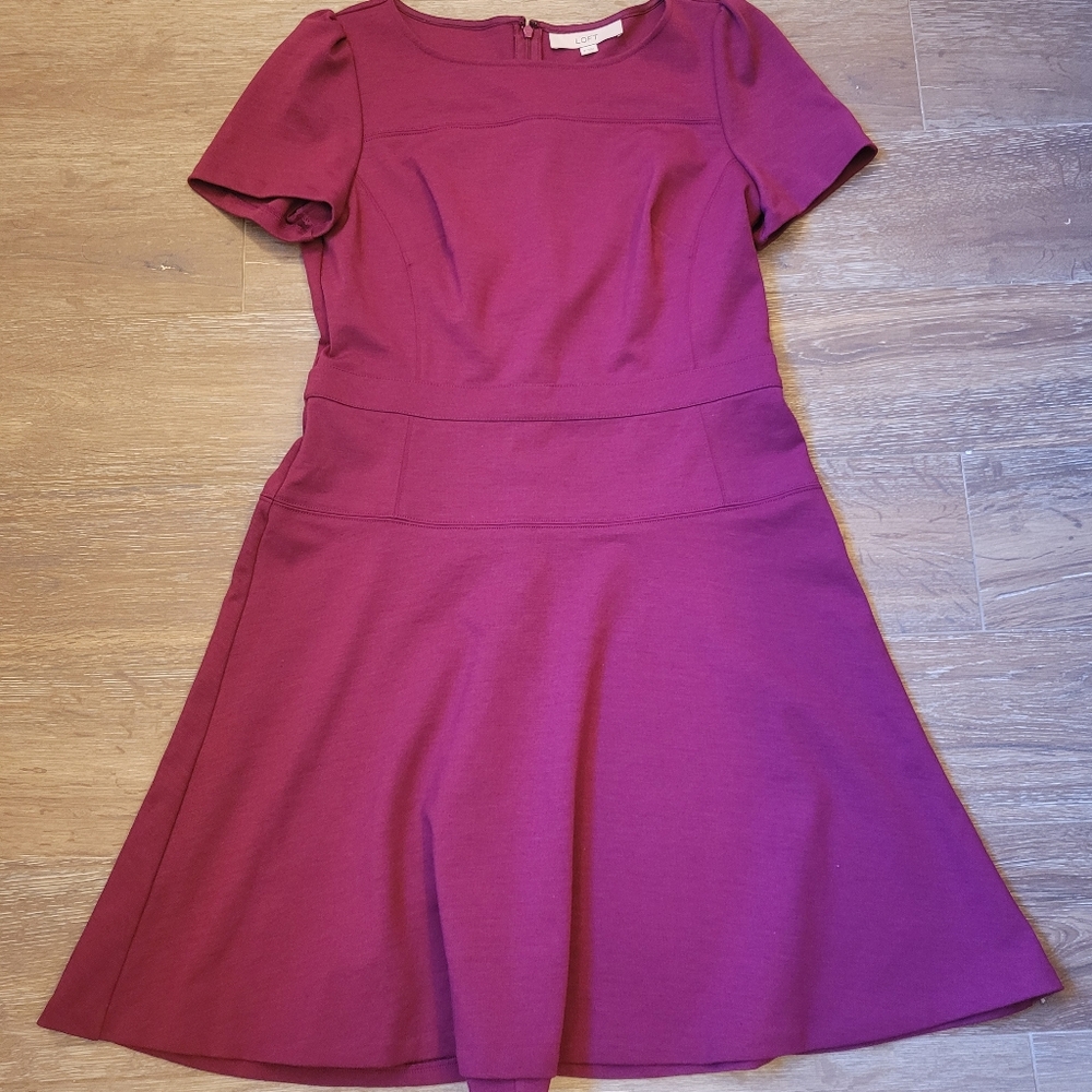 LOFT Magenta Shortsleeve Dress, Size 8